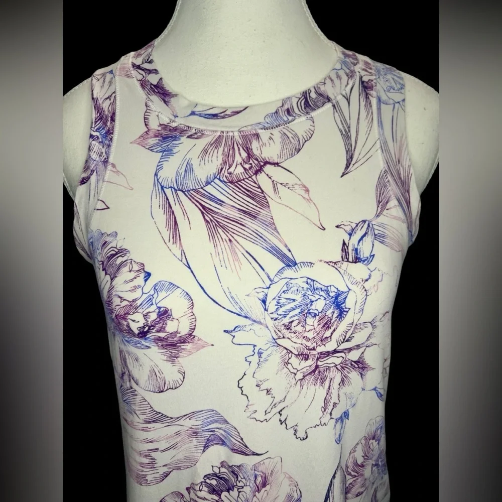 Calia by Carrie Underwood Purple Floral High Neck Sleeveless Tank Top Size Small